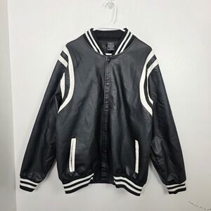Ring Of Fire Black White Faux Leather Bomber Varsity Streetwear Jacket Size‎ XL